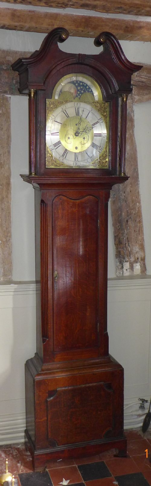 fig 1. 18th Cent Oak Moon Dial Longcase Clock