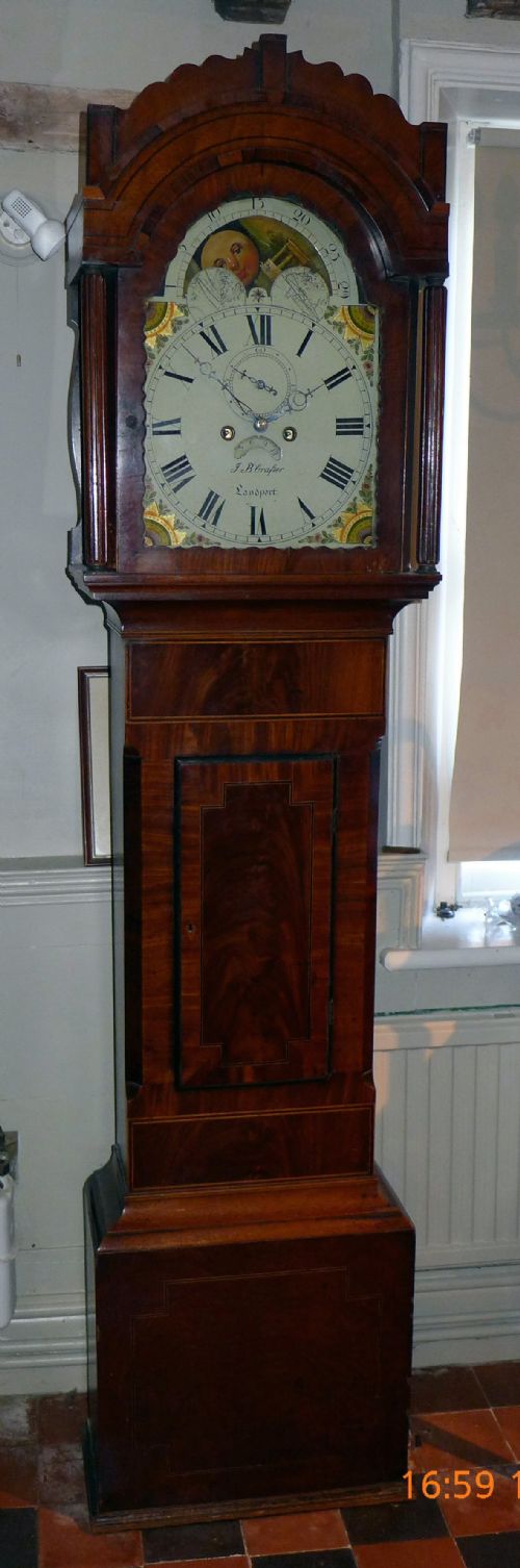 19th Cent Mahogany Moon Phase Longcase Clock