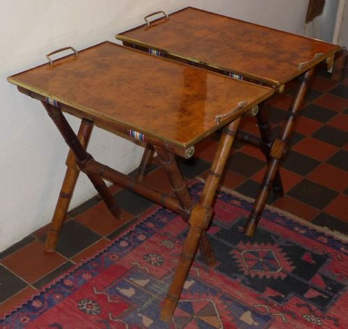 Pair Burr Walnut Trays on Stands