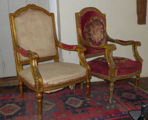 Near Pair of Gilt Arm Chairs