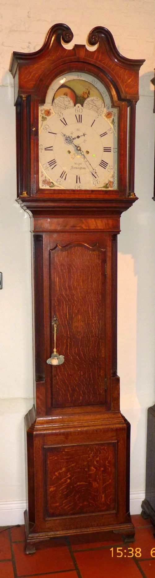 Geo III Oak and Mahogany Moon Dial Longcase Clock