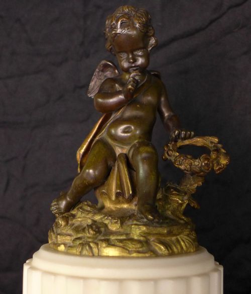 fig 1. Exquisite White Marble, Ormolu and Bronze Clock