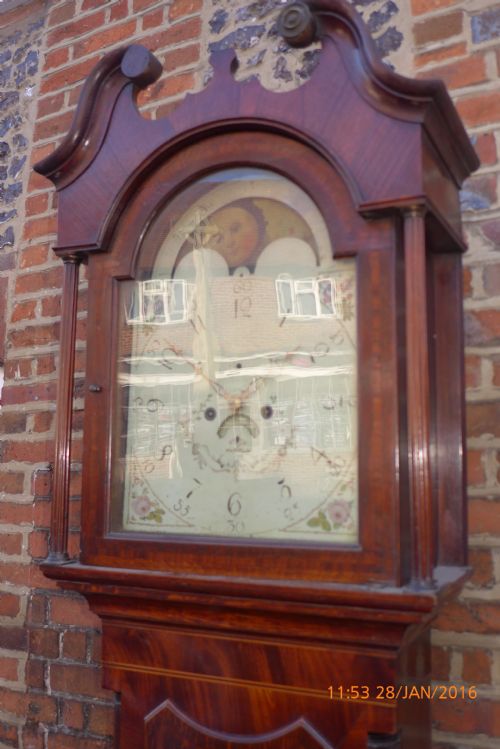 fig 1. Georgian Oak & Mahogany Moon Dial Longcase Clock