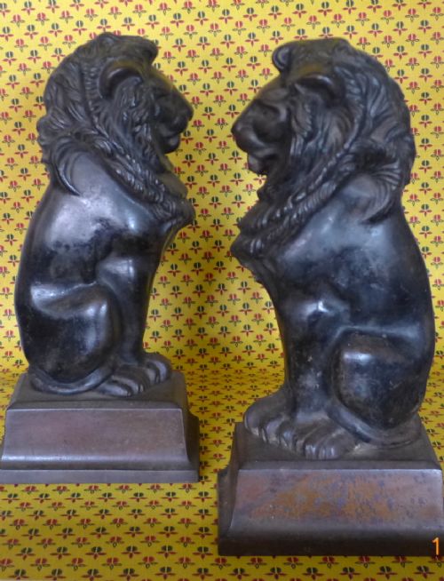 Pair Cast Iron Lions / Fire Dogs