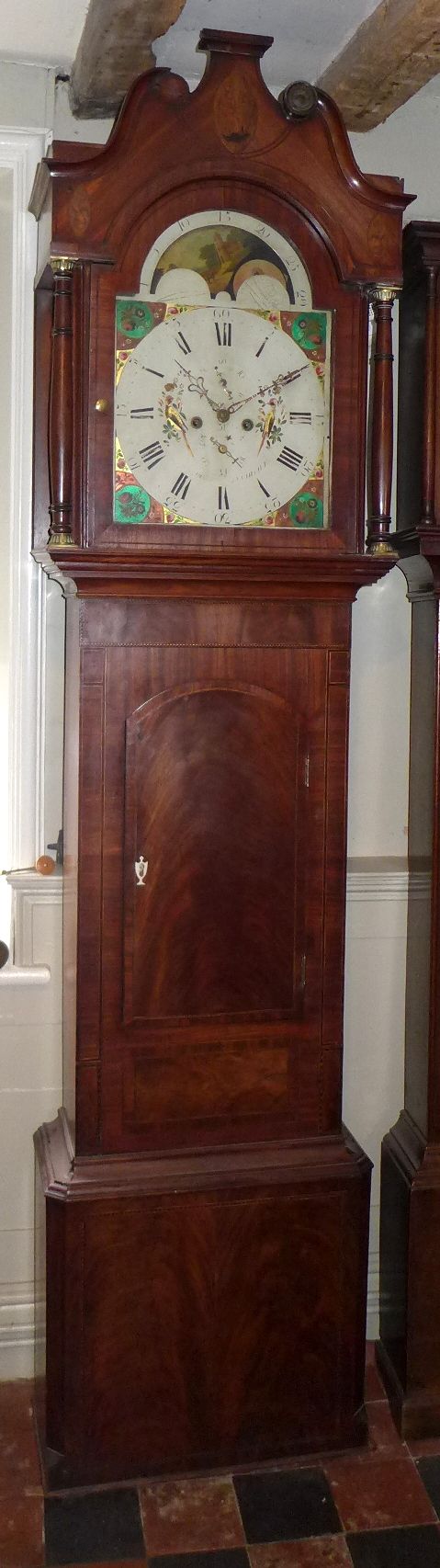 fig 1. Geo III Mahogany Moon Dial Long Case Clock