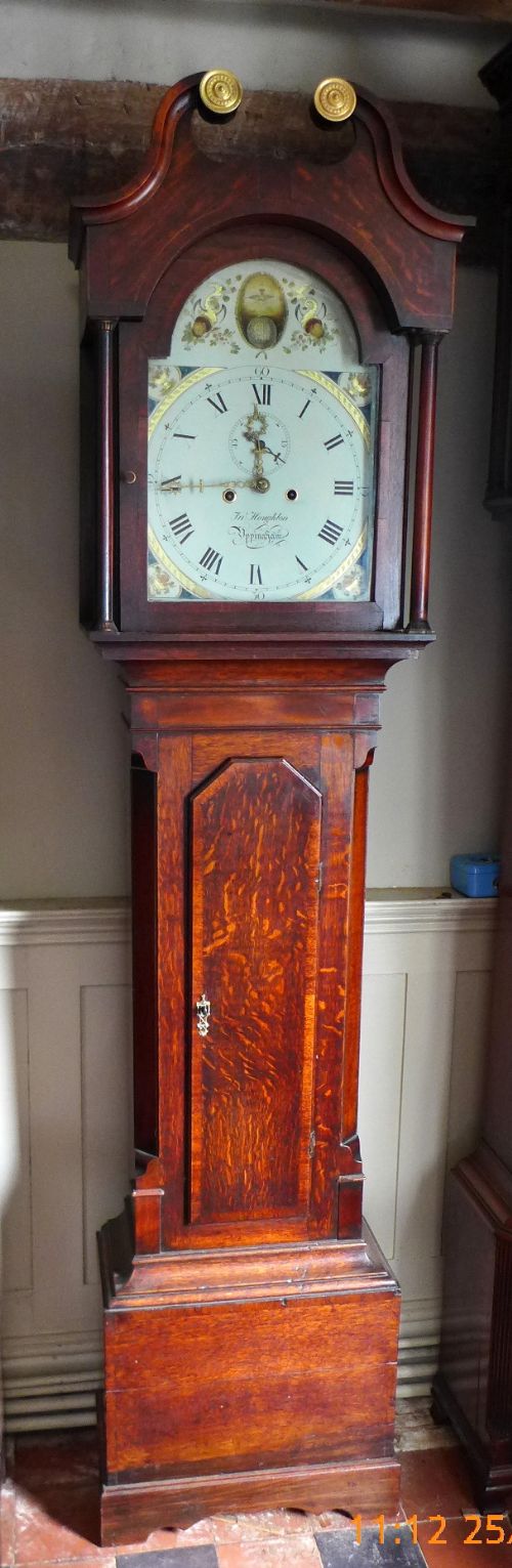 Pretty Little Early 19th Cent Oak & Mahogany Longcase Clock