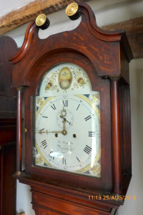 fig 1. Pretty Little Early 19th Cent Oak & Mahogany Longcase Clock
