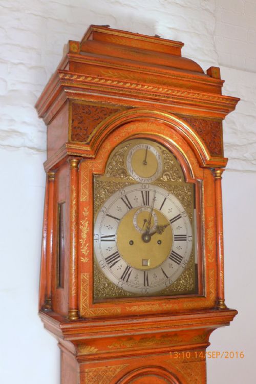fig 1. 18th Cent London Red Lacquer Longcase Clock