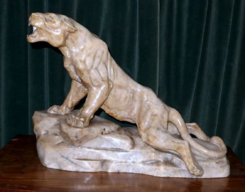 Marble Sculpture of a Panther by L Carvin