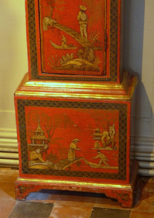 fig 2. Early 18th Cent London Red Lacquer Longcase Clock