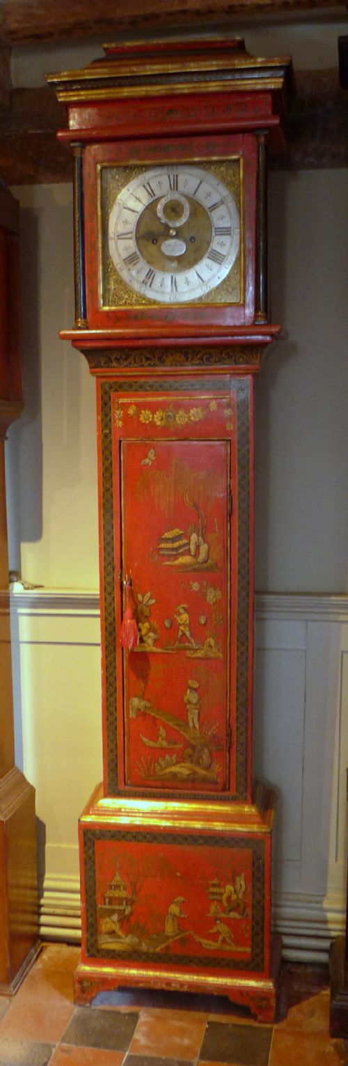 Early 18th Cent London Red Lacquer Longcase Clock