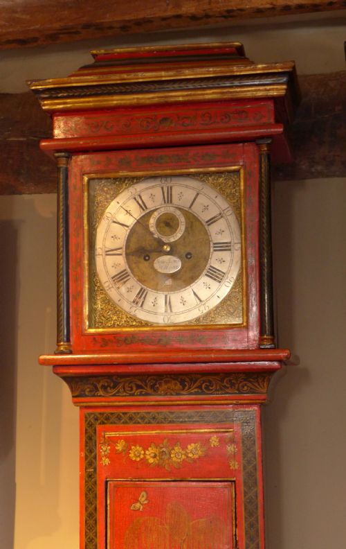 fig 1. Early 18th Cent London Red Lacquer Longcase Clock