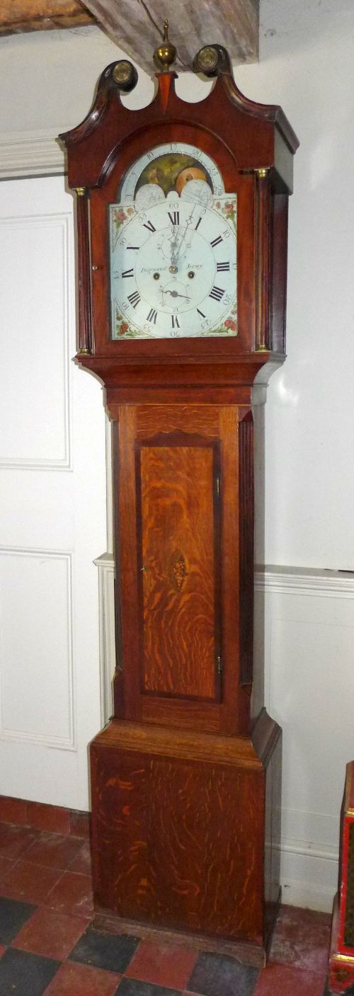 19th Cent Oak & Mahogany Moon Dial Longcase Clock