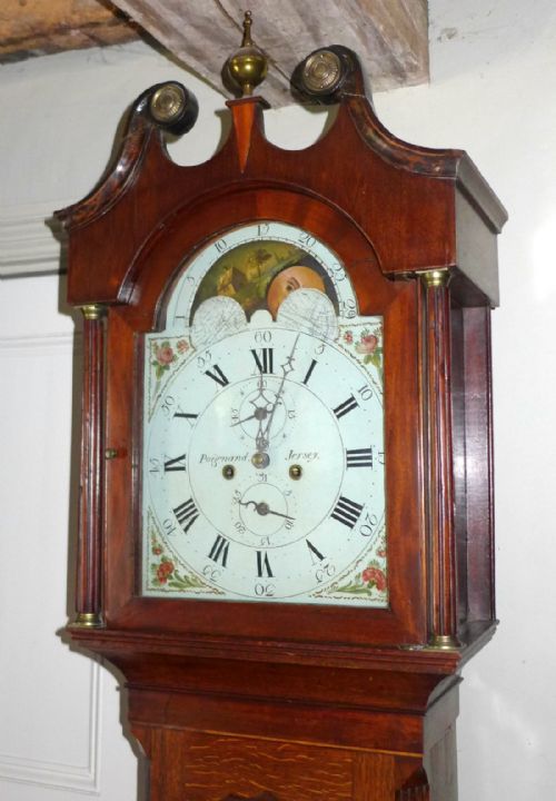 fig 1. 19th Cent Oak & Mahogany Moon Dial Longcase Clock