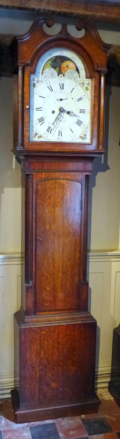 Geo III Oak Longcase Clock with Moon Dial