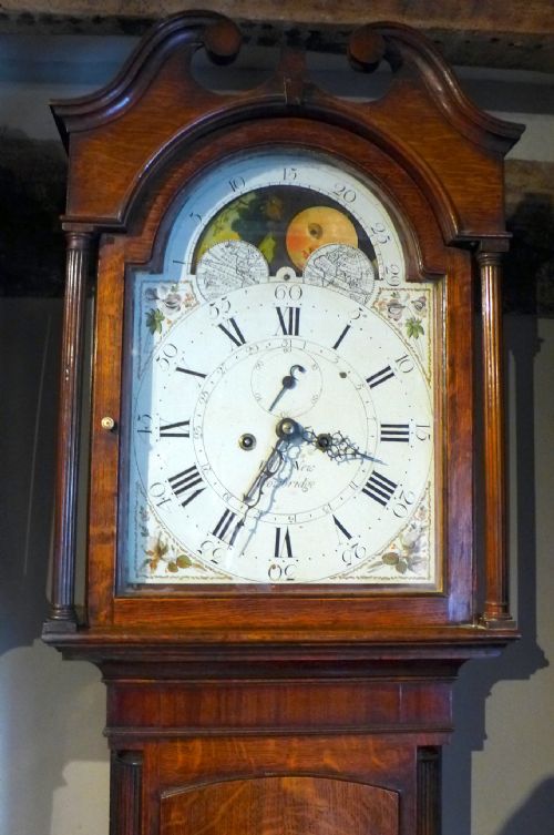 fig 1. Geo III Oak Longcase Clock with Moon Dial