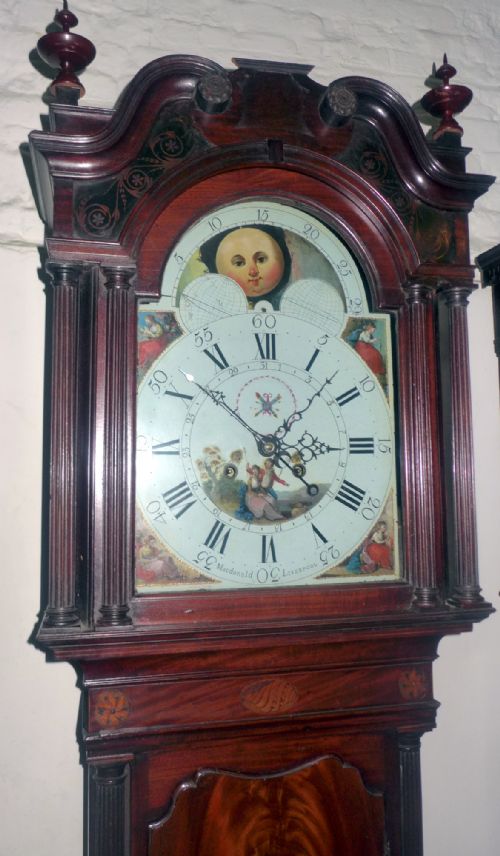 fig 1. An Exceptional 18th Cent Mahogany Moon Dial Longcase Clock