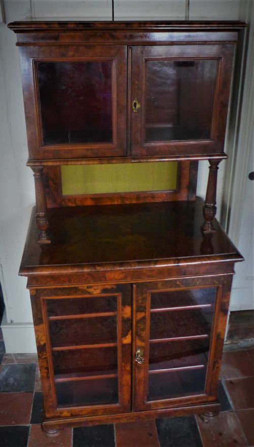 19th Cent Burr Walnut Display/music Cabinet