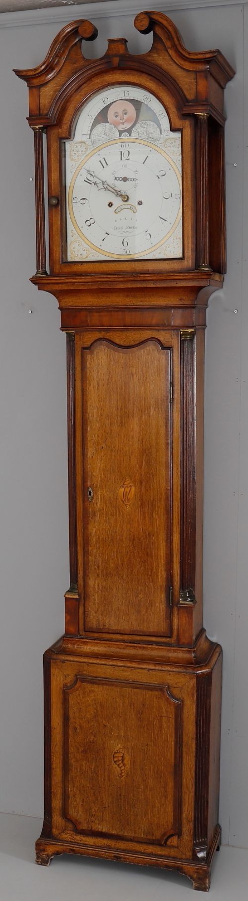 19th Cent Oak 8 Day Moon Dial Longcase Grandfather Clock