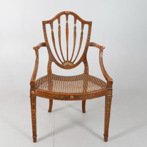 Geo III  Hepplewhite Style Decorated Arm Chair