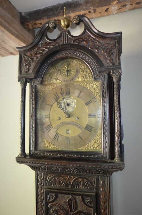 fig 1. 18th Cent Carved Oak 8 Day Long Case / Grandfather Clock