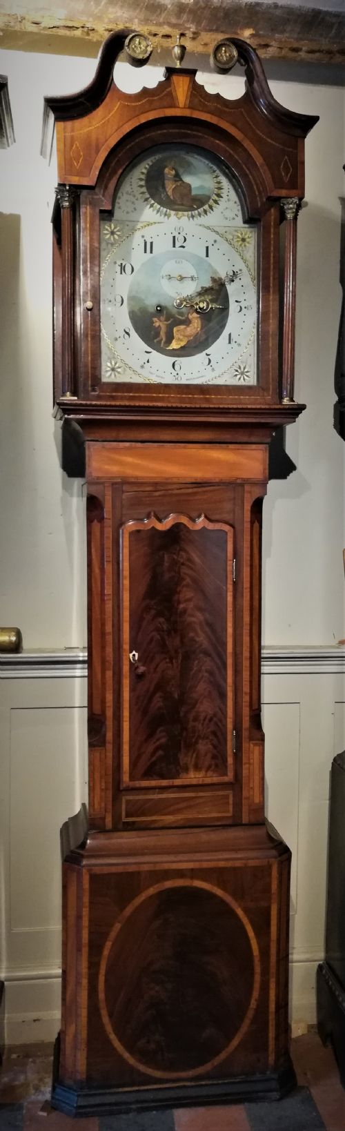 Late 18th Cent Mahogany and Satinwood 8 Day Long Case / Grandfather Clock