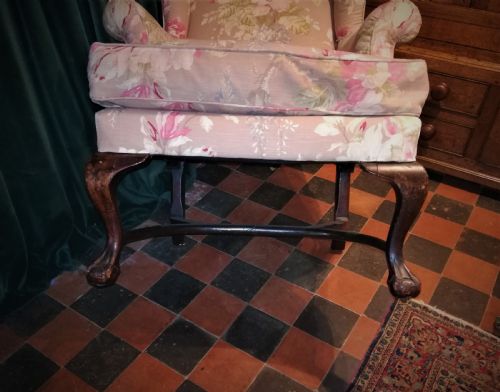 fig 1. 19th Cent Queen Ann Style Wing Chair and Stool