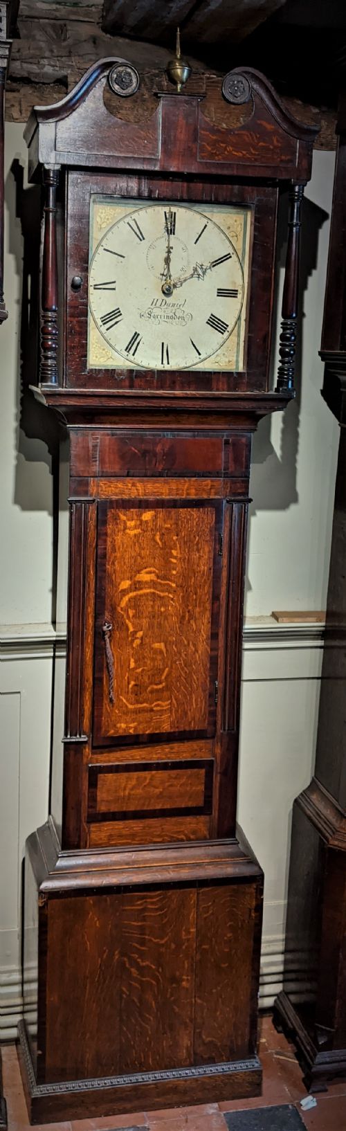19th Cent Oak and Mahogany Cottage Longcase Clock