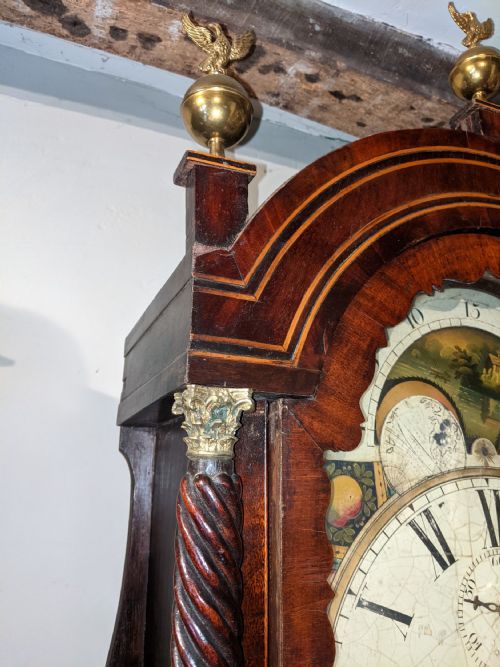 fig 2. 19th Cent Mahogany Moon Dial Long Case Longcase Grandfather Clock