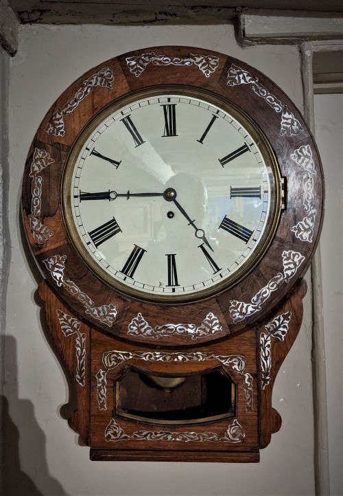 19th Cent Rosewood and Mother of Pearl Inlaid Fusse Dial Clock