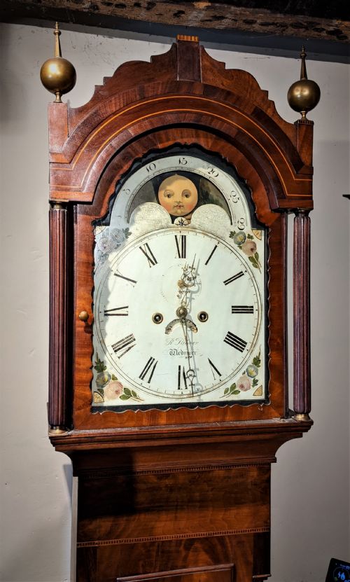 fig 1. 19th Cent Mahogany Longcase Long Case Clock with Moon Dial
