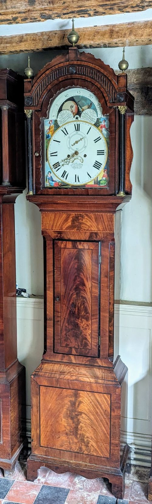 Geo III Mahogany Moon Dial Longcase Long Case Grandfather Clock