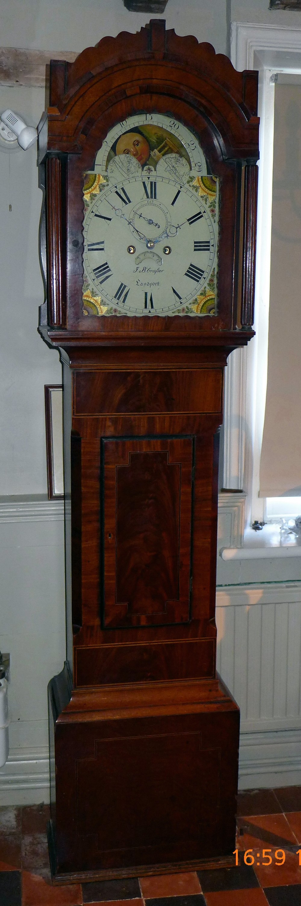 19th Cent Mahogany Moon Phase Longcase Clock