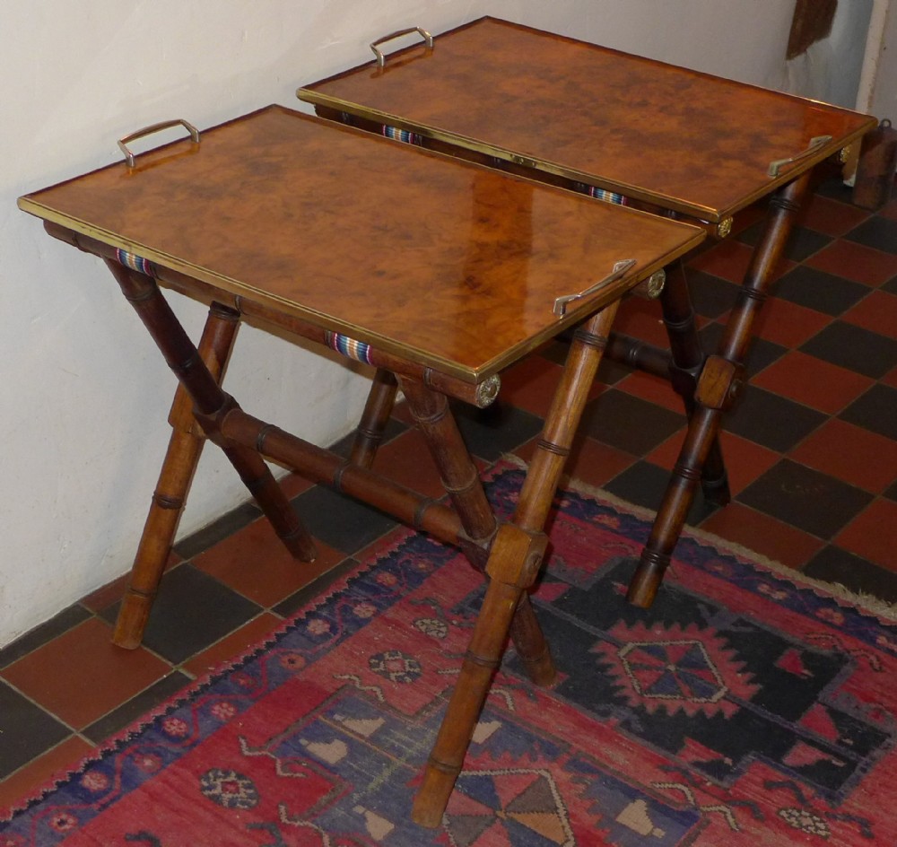 Pair Burr Walnut Trays on Stands
