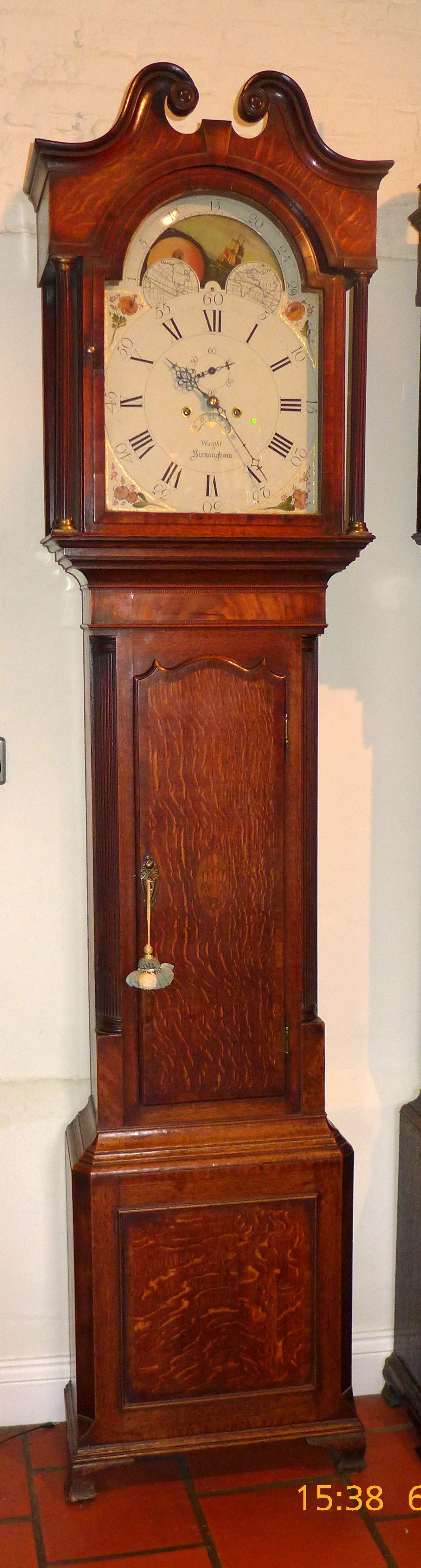 Geo III Oak and Mahogany Moon Dial Longcase Clock