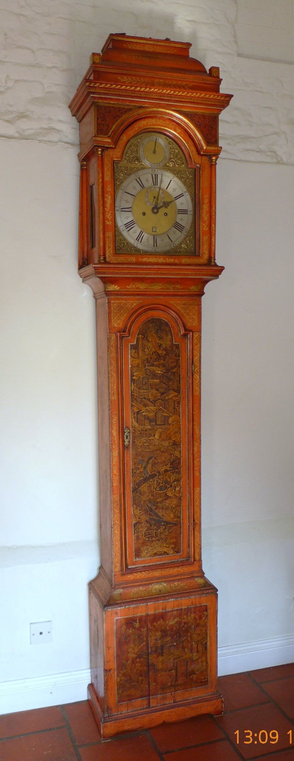 18th Cent London Red Lacquer Longcase Clock 