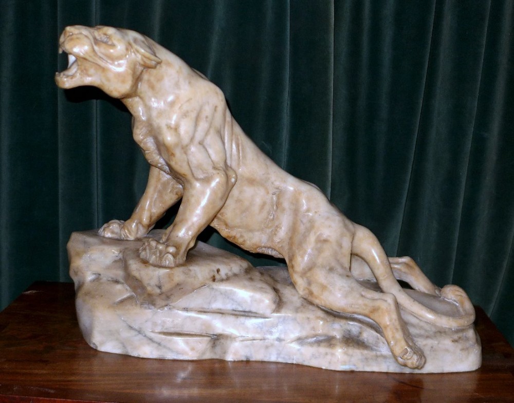 Marble Sculpture of A Panther by L Carvin