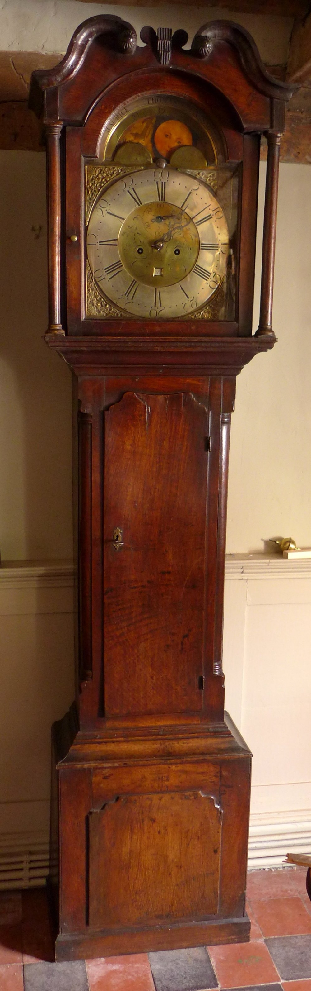 18th Cent Welsh Oak Longcase Clock With Moon Dial