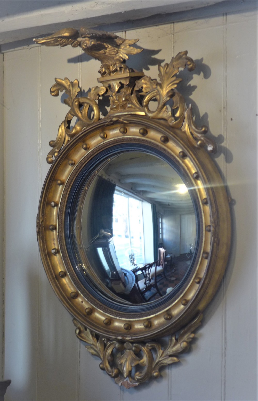 19th Cent Gilt Convex Mirror