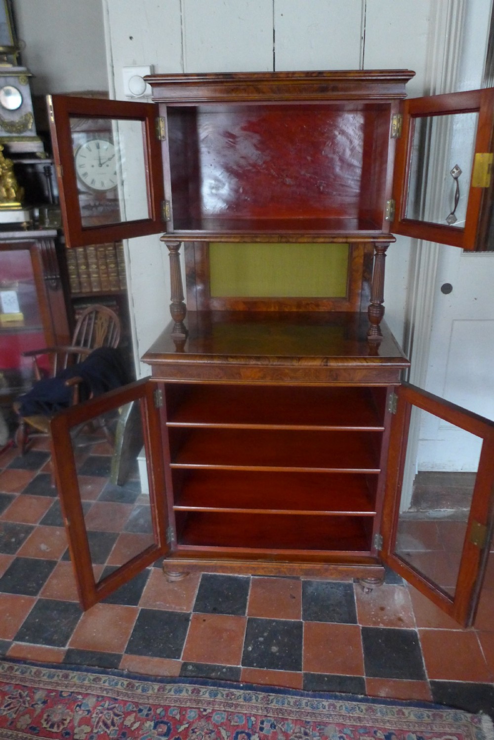 19th Cent Burr Walnut Display/Music Cabinet View V