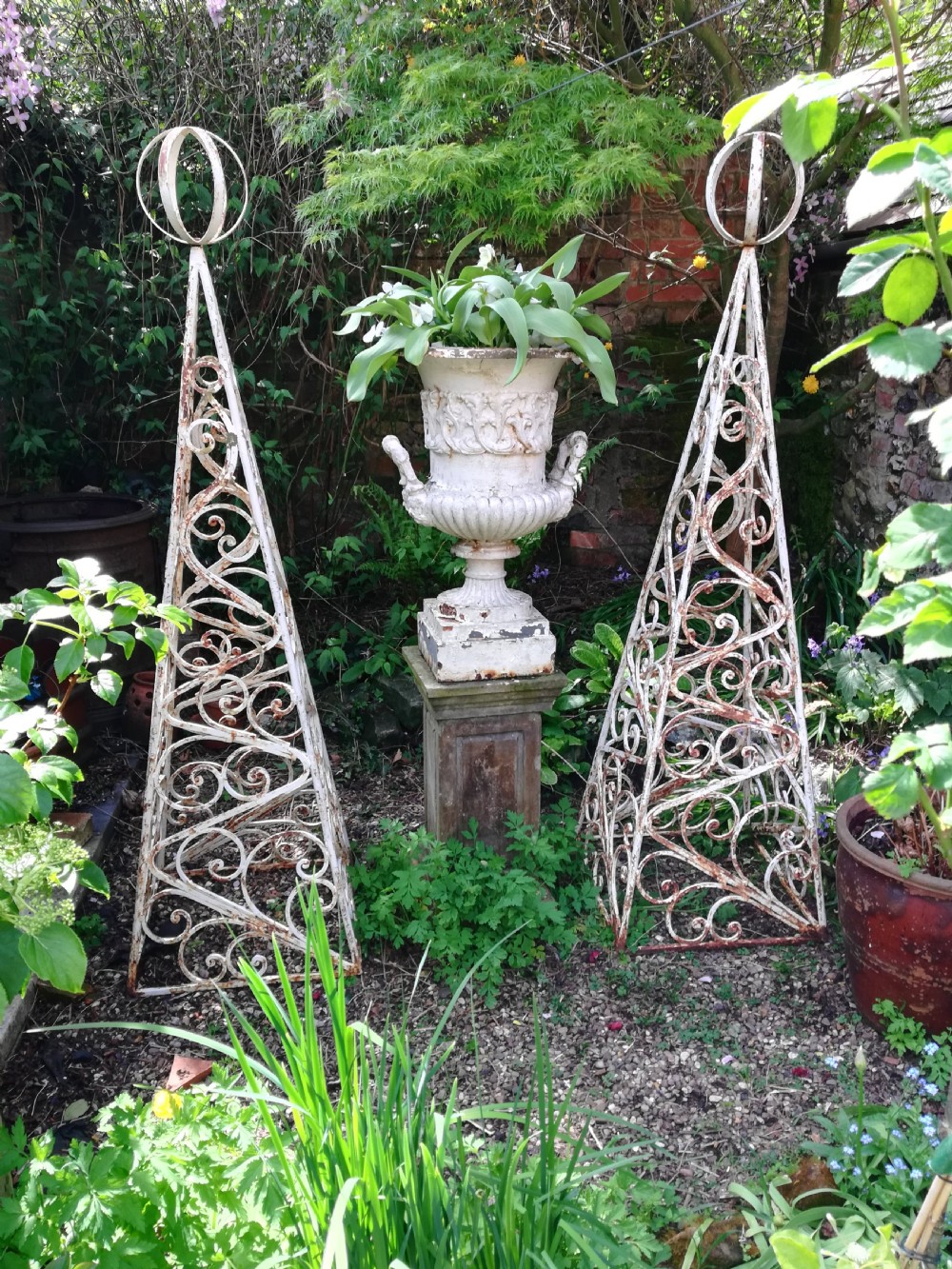 Pair of Wrought Iron Garden Obelisks 