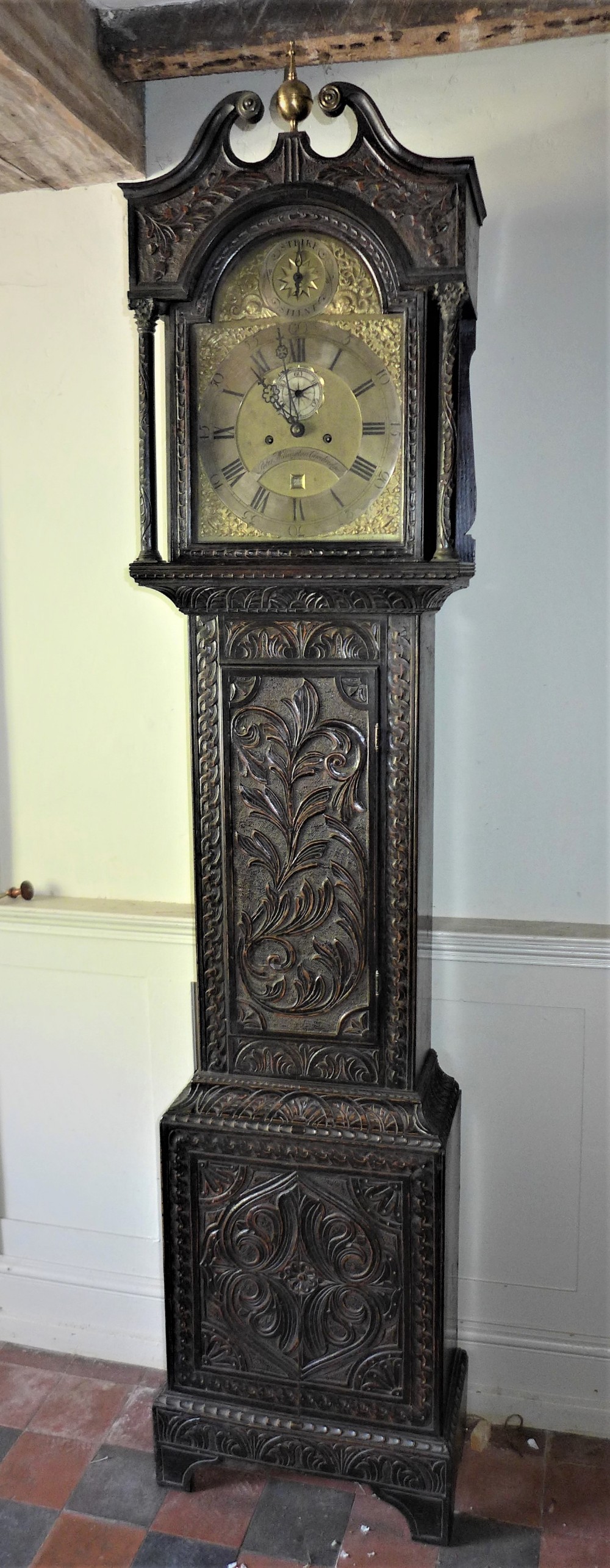 18th Cent Carved Oak 8 Day Long Case / Grandfather Clock