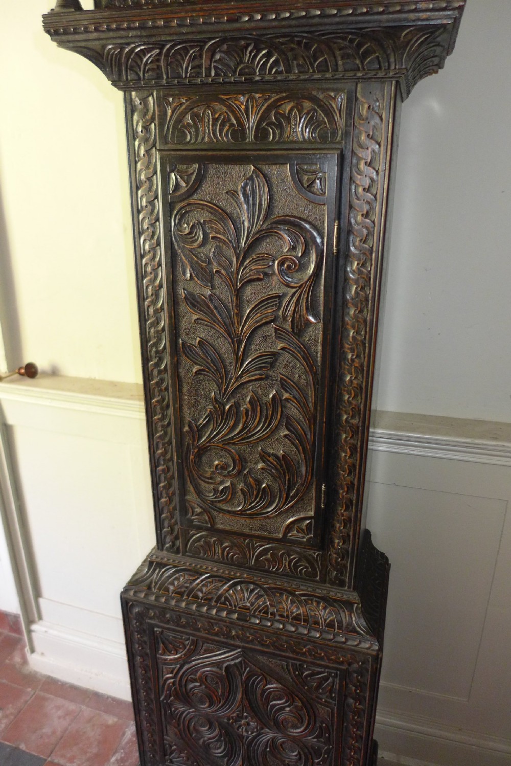 18th Cent Carved Oak 8 Day Long Case / Grandfather Clock View III