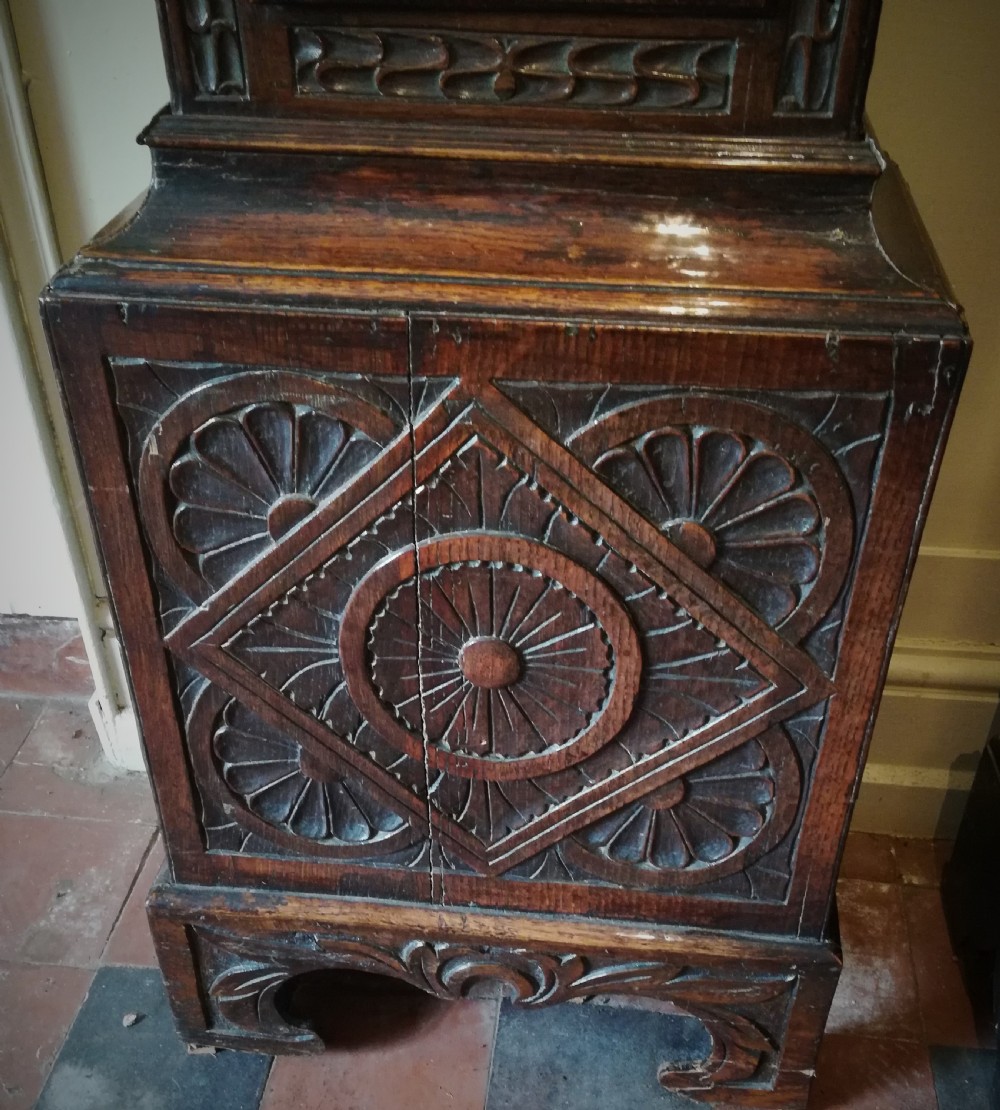 18th Cent Carved Oak 8 Day Long Case / Grandfather Clock View IV