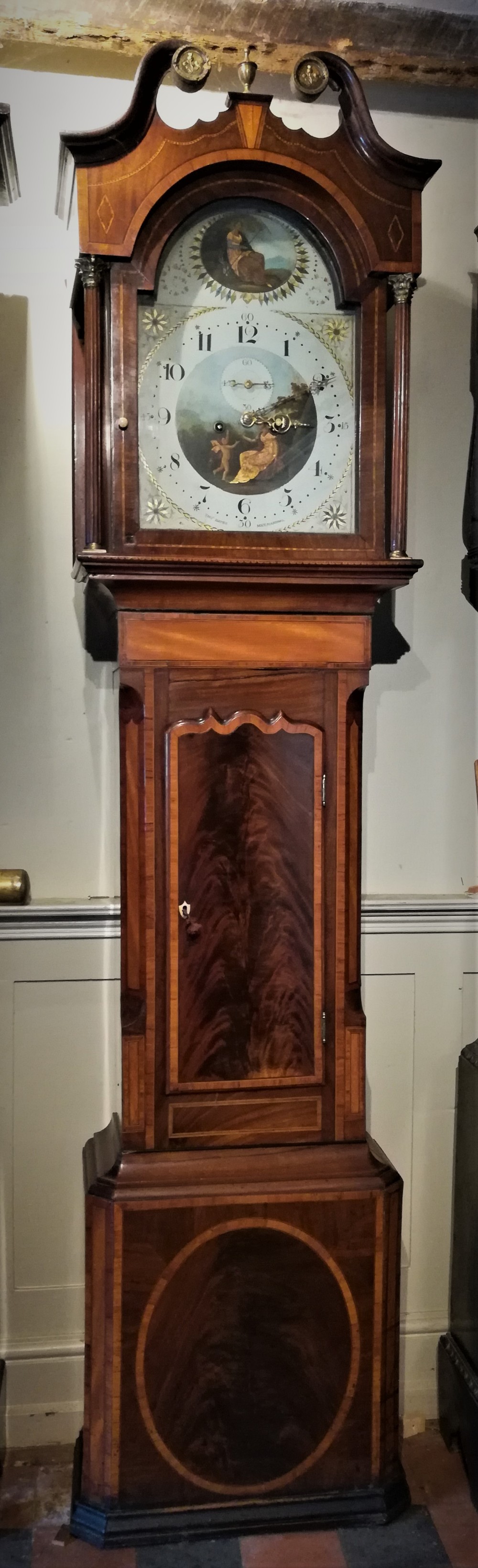 Late 18th Cent Mahogany and Satinwood 8 Day Long Case / Grandfather Clock