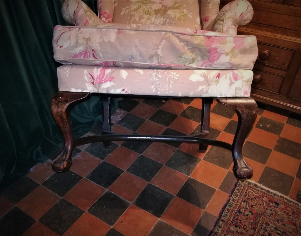 19th Cent Queen Ann Style Wing Chair and Stool View II