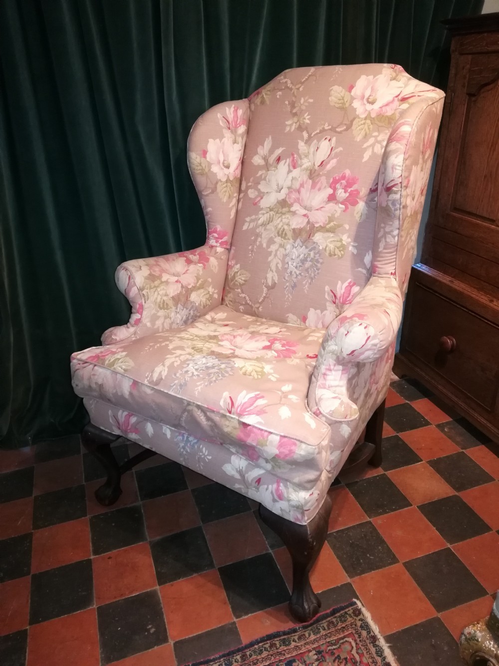 19th Cent Queen Ann Style Wing Chair and Stool View IV