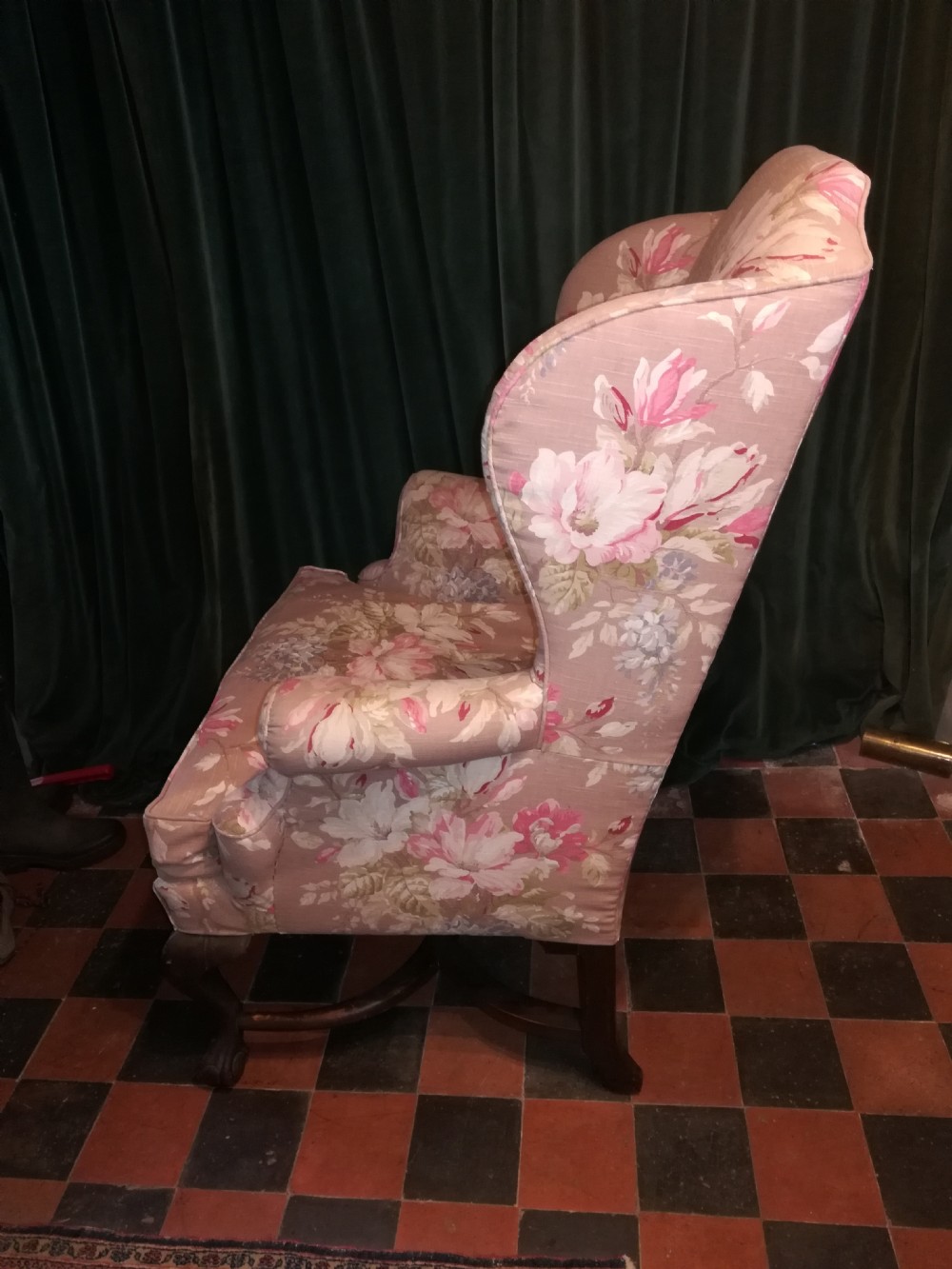 19th Cent Queen Ann Style Wing Chair and Stool View V