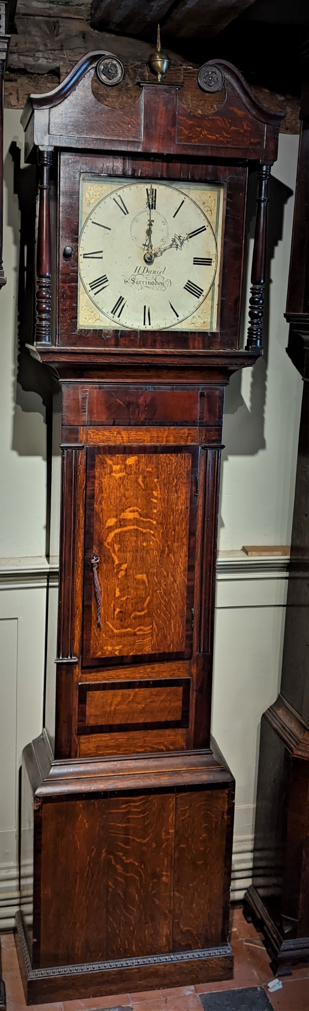 19th Cent Oak and Mahogany Cottage Longcase Clock