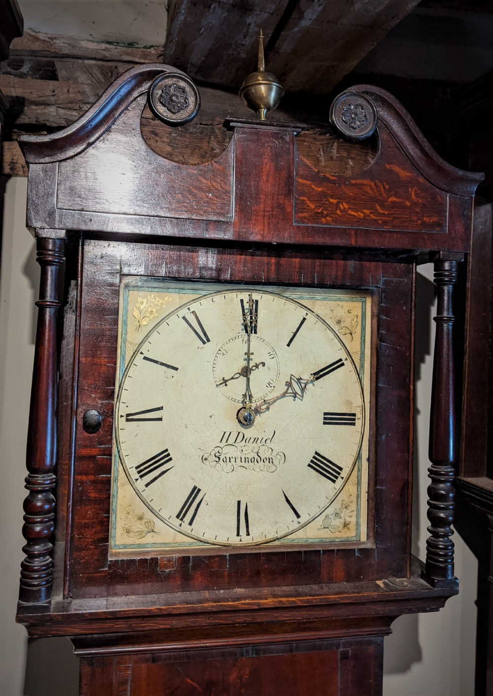 19th Cent Oak and Mahogany Cottage Longcase Clock View II